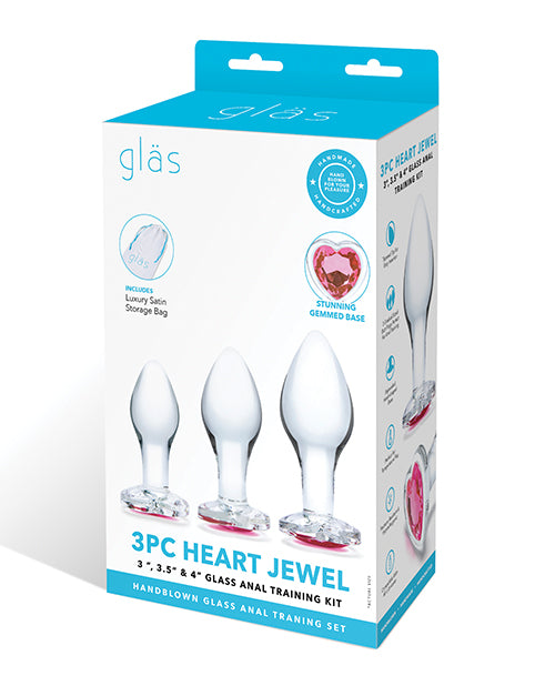 Glas 3 Pc Heart Jewel Glass Anal Training Kit