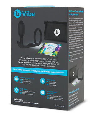 B-vibe Snug & Tug Weighted Silicone & Penis Ring - 128 G Black