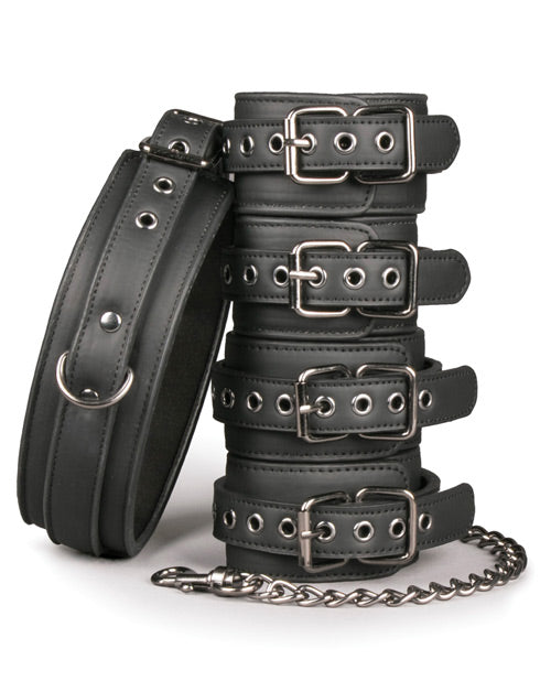 Easy Toys Fetish Set W/collar, Ankle & Wrist Cuffs - Black