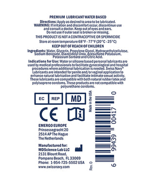 Swiss Navy Premium Water Base Lubricant