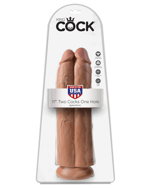 "King Cock 11"" Two Cocks One Hole - Brown"