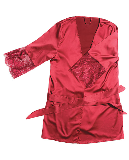 Stretch Satin Robe W/eyelash Lace Sleeve Robe Merlot