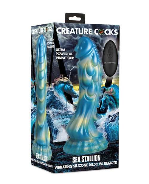 Creature Cocks  Sea Stallion Vibrating Dildo w/ Remote - Blue/Yellow