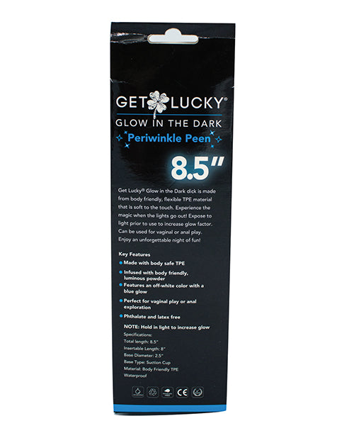 Get Lucky 8.5" Glow In The Dark Periwinkle Peen Dildo