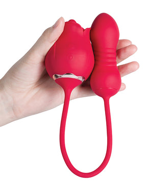 Fiona Plus Rose Clit Licking Stimulator & Thrusting Egg - Red