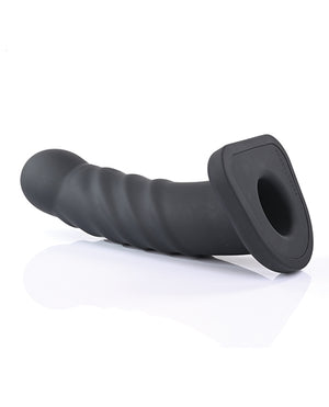 Sportsheets 8" Banx Ribbed Hollow Silicone Sheath Dildo - Black