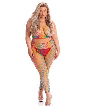 Pink Lipstick Roy G. Biv 2 Pc Bodystocking Rainbow