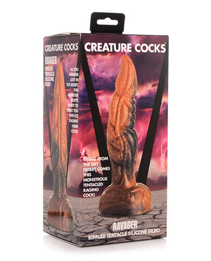 Creature Cocks Ravager Rippled Tentacle Silicone Dildo  - Orange/black