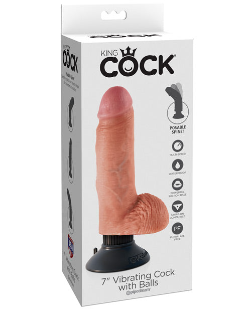 King Cock 7" Vibrating Cock W/balls - Flesh