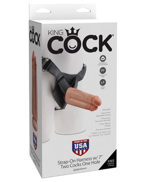 "King Cock Strap-on Harness W/7"" Two Cocks One Hole"