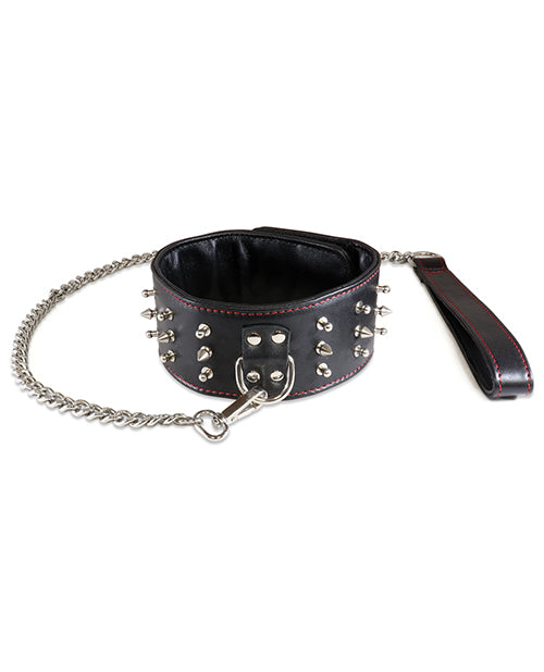 Sultra Lambskin 2 1/2" Studded Collar W/24" Chain - Black