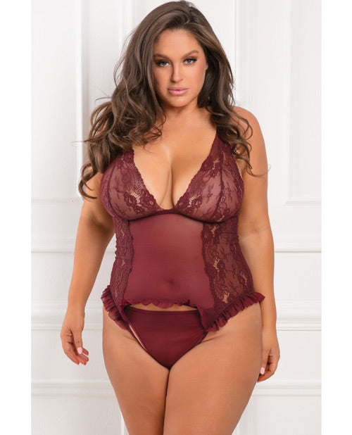 Rene Rofe Grand Finale 2pc Ruffle Teddy Burgundy