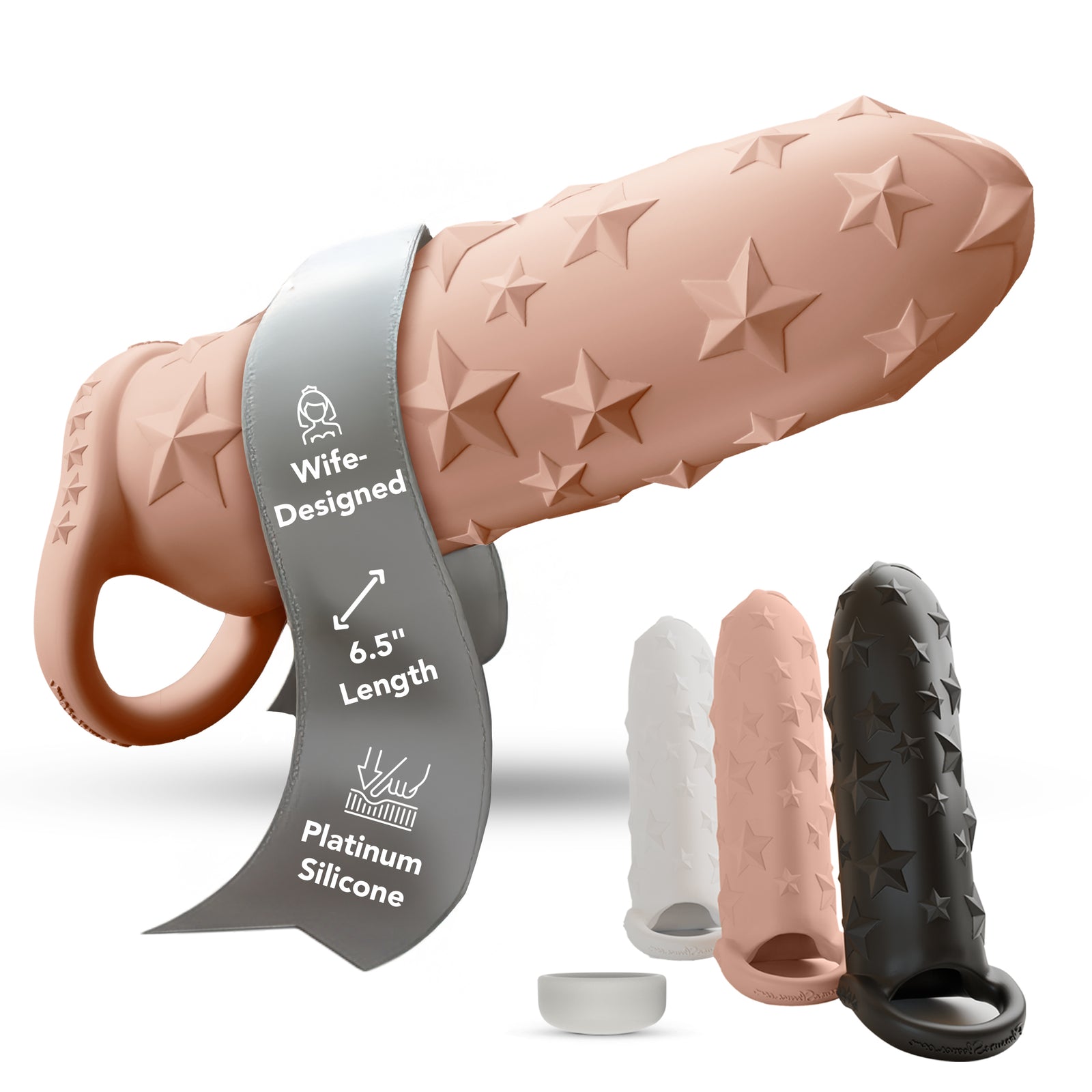 The Happy Wife® Star Studded Extender™ – 6.5" Platinum Silicone Sleeve Extender